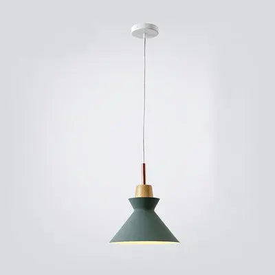 Contemporary Nordic Oak Wood Iron Bell Cone Dome 1-Light Pendant Light For Living Room Cuvalon