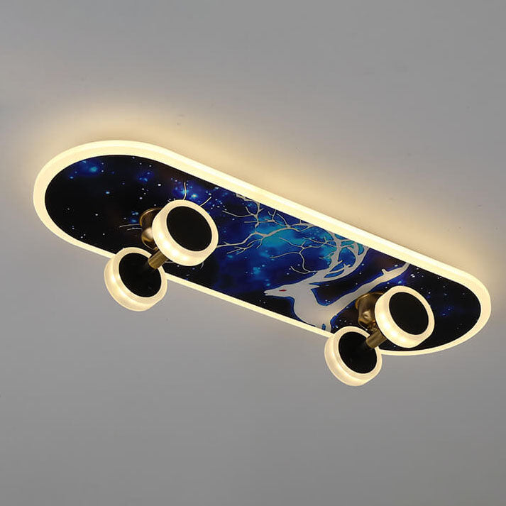 Creative Cartoon Skateboard Acrylic LED Kids Flush Mount Ceiling Light Cuvalon