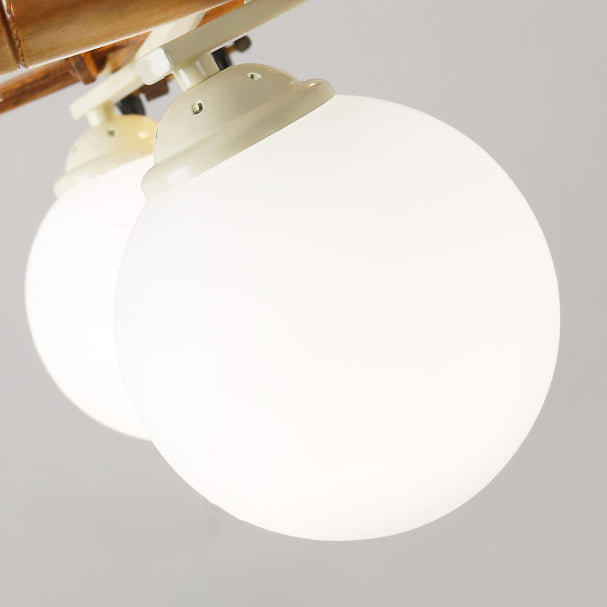 Contemporary Nordic Kids Iron Rubber Wood Glass Plane Cloud Ball 6-Light Flush Mount Ceiling Light For Bedroom Cuvalon