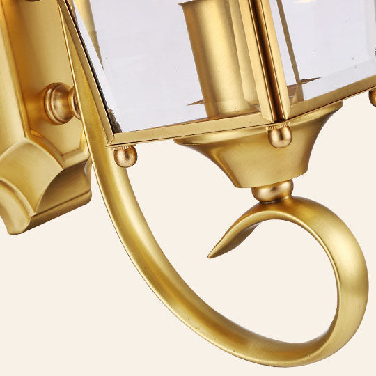 European Modern Luxury Quadrilateral Brass Glass Waterproof 1-Light Outdoor Wall Sconce Lamp Cuvalon