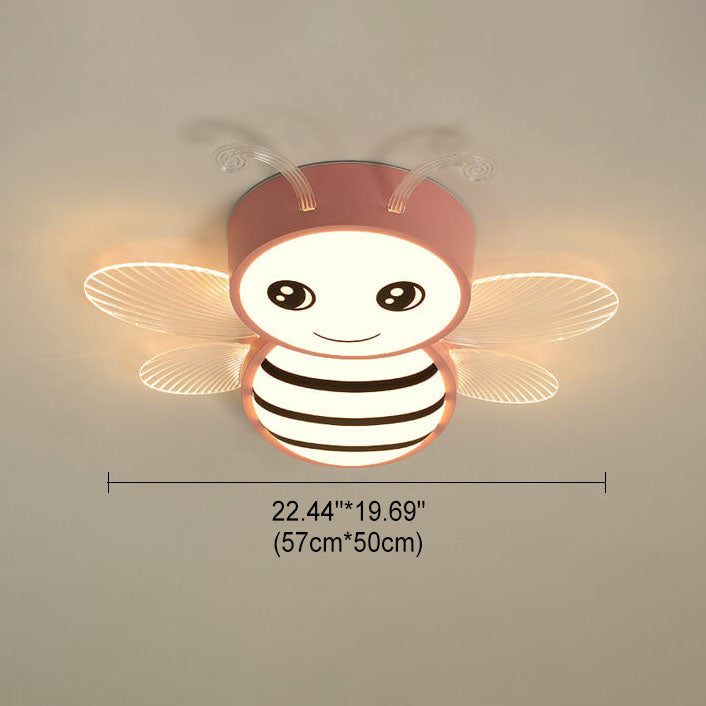 Contemporary Creative Kids Bee Iron Acrylic LED Flush Mount Ceiling Light For Bedroom Cuvalon