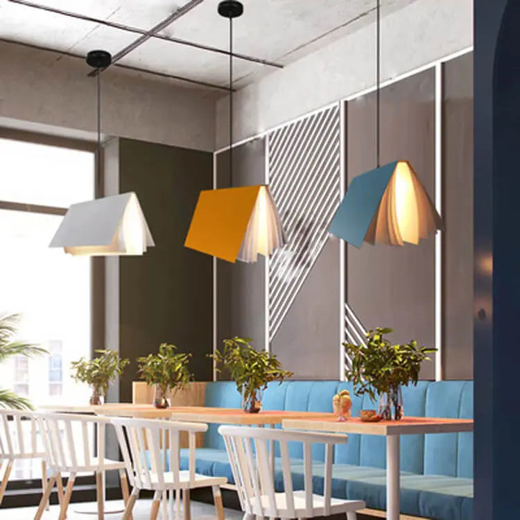 Flying Book 1-Light Metal PVC Book Shade Pendant Light Cuvalon