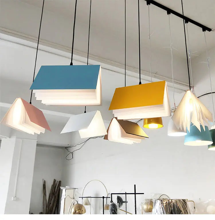 Flying Book 1-Light Metal PVC Book Shade Pendant Light Cuvalon