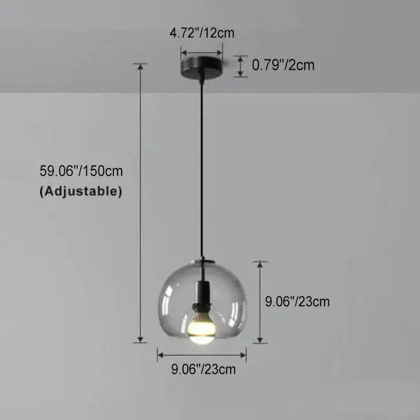 Minimalist Smoke Gray 1-Light Hand-Blown Glass Dome Pendant Light Cuvalon
