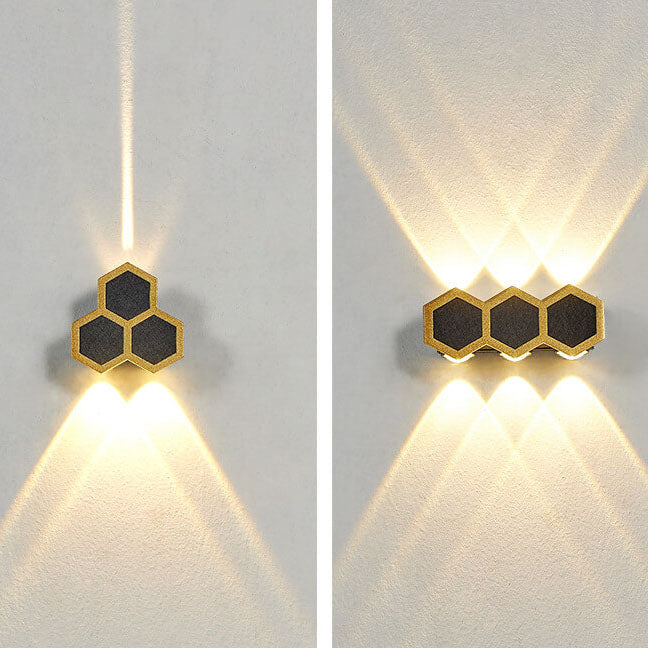Outdoor Simple Hexagonal Combination Black Gold LED Wall Sconce Lamp Cuvalon