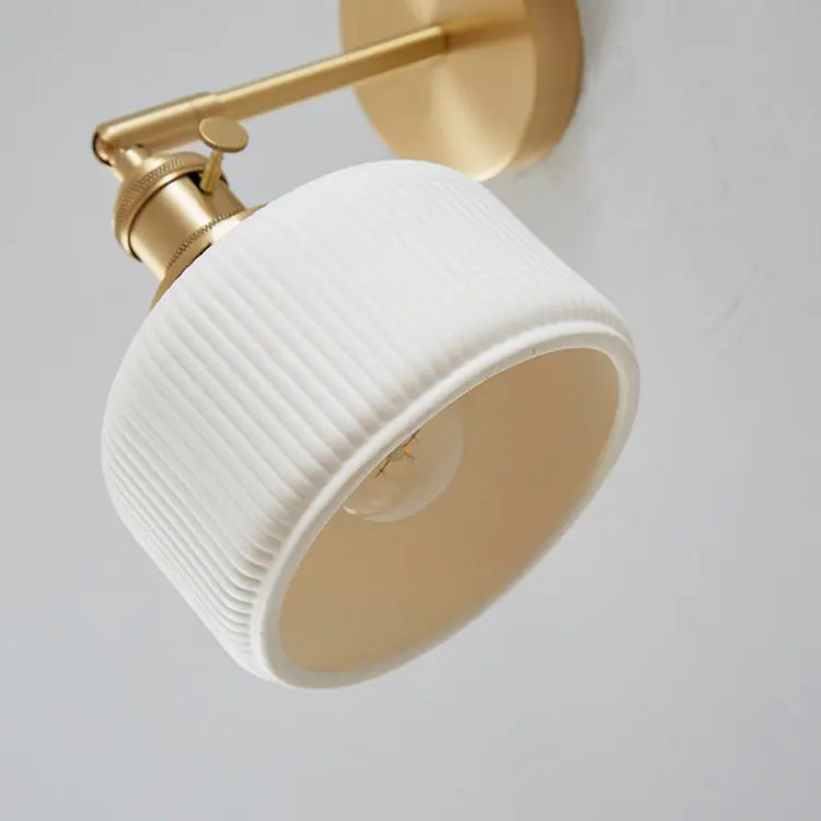 Modern Minimalist Striped Ceramic Jar 1-Light Wall Sconce Lamp Cuvalon