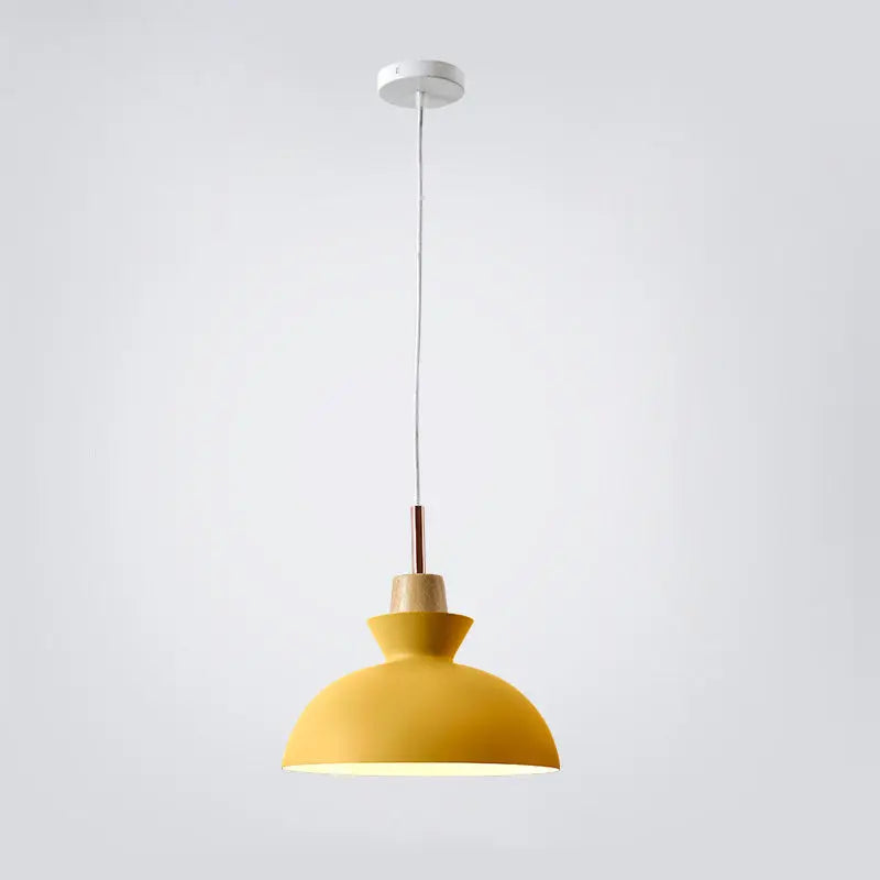 Contemporary Nordic Oak Wood Iron Bell Cone Dome 1-Light Pendant Light For Living Room Cuvalon