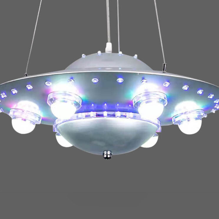 Contemporary Creative Kids Spaceship Iron Glass LED Chandelier For Bedroom Cuvalon