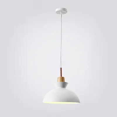 Contemporary Nordic Oak Wood Iron Bell Cone Dome 1-Light Pendant Light For Living Room Cuvalon