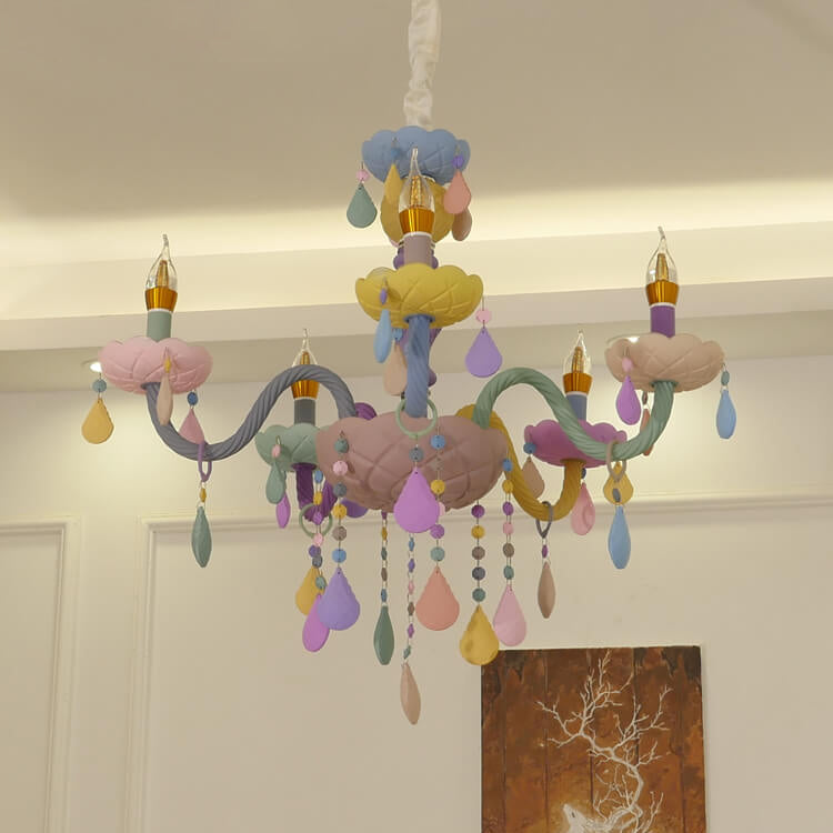 Modern Children's Princess Macaroon Candelabra Crystal Glass 5/6/8/10/12/15 Light Chandelier Cuvalon