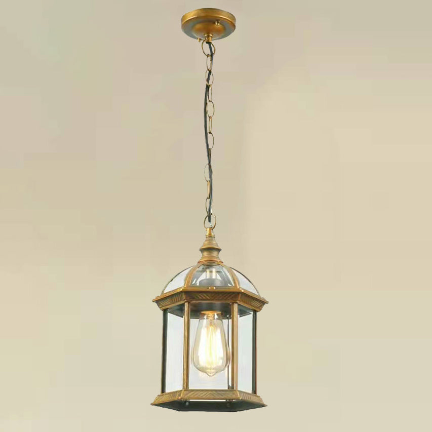 Modern Minimalist Hexagonal Column Aluminum Glass 1-Light Outdoor Pendant Light For Garden Cuvalon