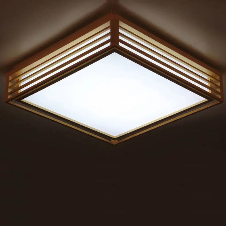 Nordic Solid Wood Square LED Japanese Tatami Flush Mount Ceiling Light Cuvalon