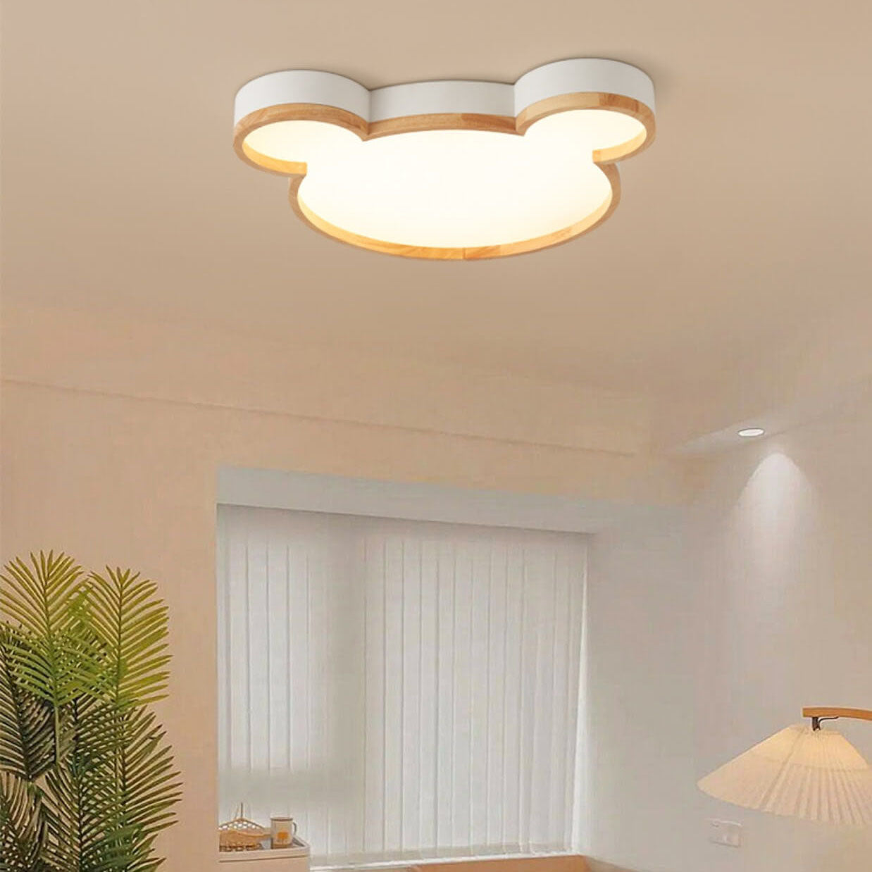 Nordic Wood Bear Shape LED Kids Flush Mount Ceiling Light Cuvalon