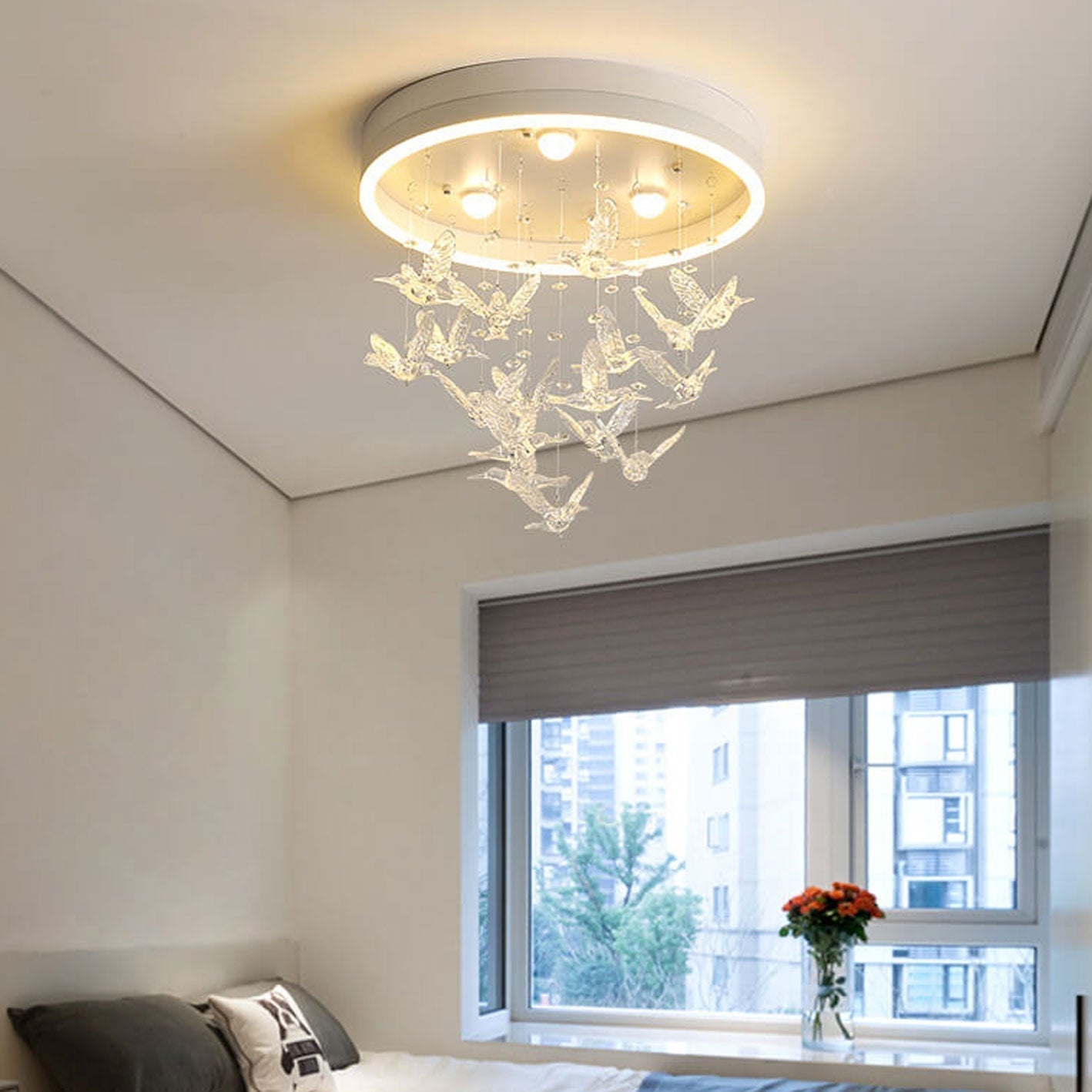 Modern Creative Cartoon Round Bird / Skirt Hanging LED Flush Mount Ceiling Light Cuvalon