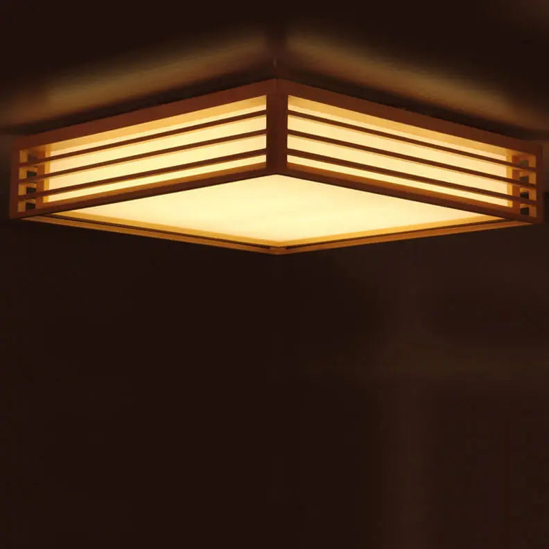 Nordic Solid Wood Square LED Japanese Tatami Flush Mount Ceiling Light Cuvalon