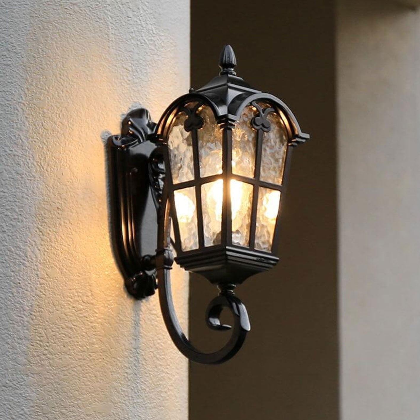 European Retro Glass Aluminum Lantern Outdoor Waterproof 1-Light Wall Sconce Lamp Cuvalon