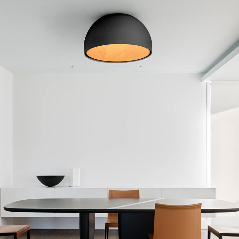 Minimalist Wooden Bowl Iron LED Flush Mount Ceiling Light Cuvalon