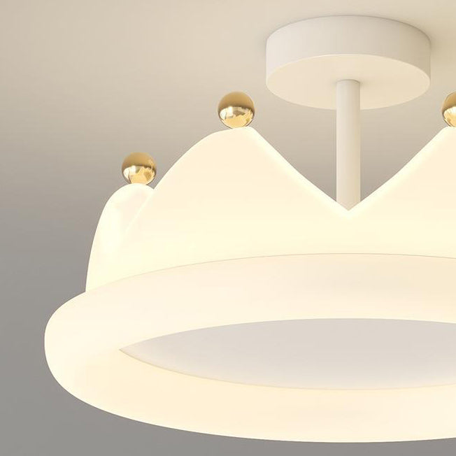 Contemporary Creative Kids Crown Iron PE LED Semi-Flush Mount Ceiling Light For Bedroom Cuvalon