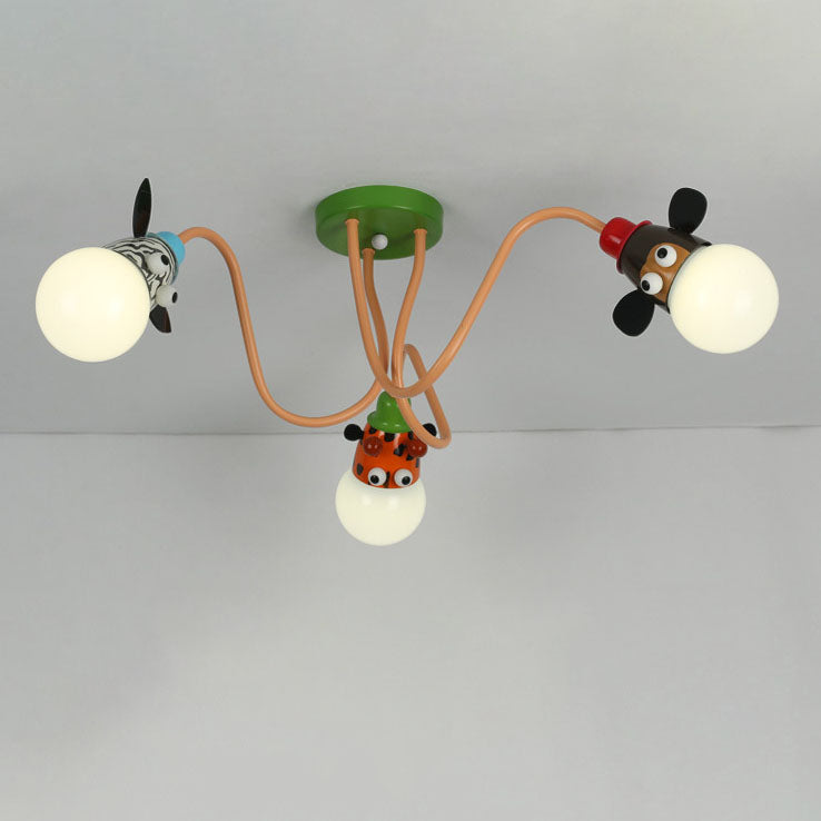 Cartoon Creative Animal Light Head 3/4/5 Light Kids Semi-Flush Mount Ceiling Light Cuvalon