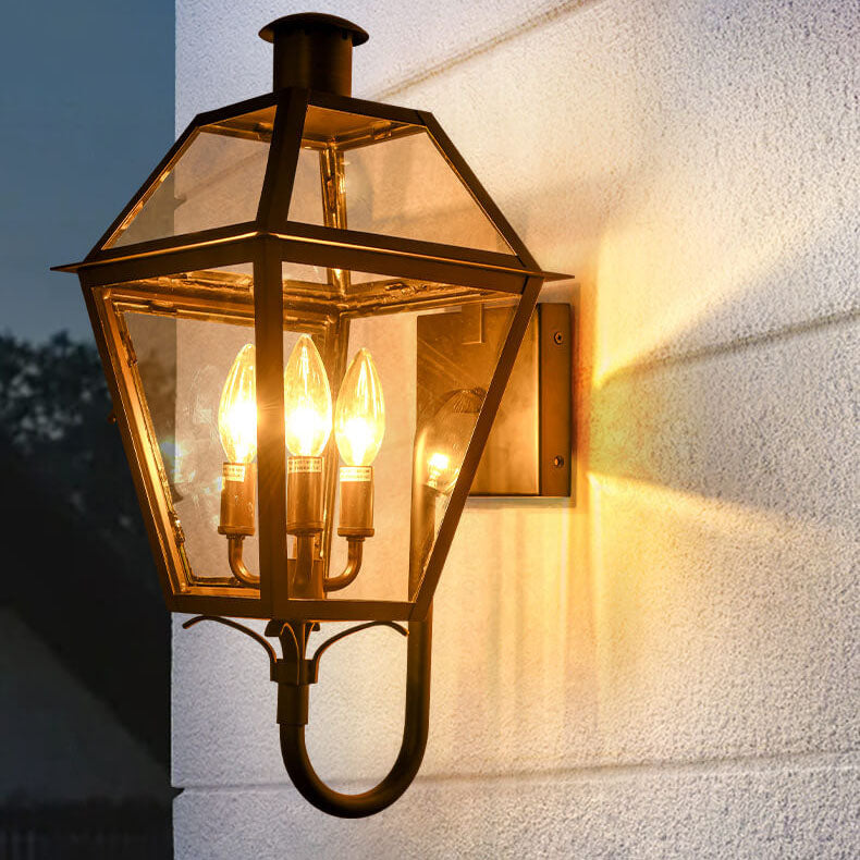 Industrial Waterproof Glass Lantern Iron 3-Light Outdoor Wall Sconce Lamp Cuvalon