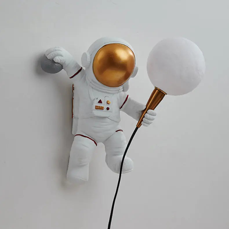 Contemporary Creative Cartoon Astronaut Resin ABS 1-Light Wall Sconce Lamp For Bedroom Cuvalon