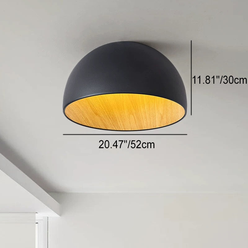 Minimalist Wooden Bowl Iron LED Flush Mount Ceiling Light Cuvalon