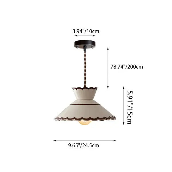 Traditional French Ceramic & Iron Cone Shaped 1-Light Pendant Light For Bedroom & Living Room Cuvalon