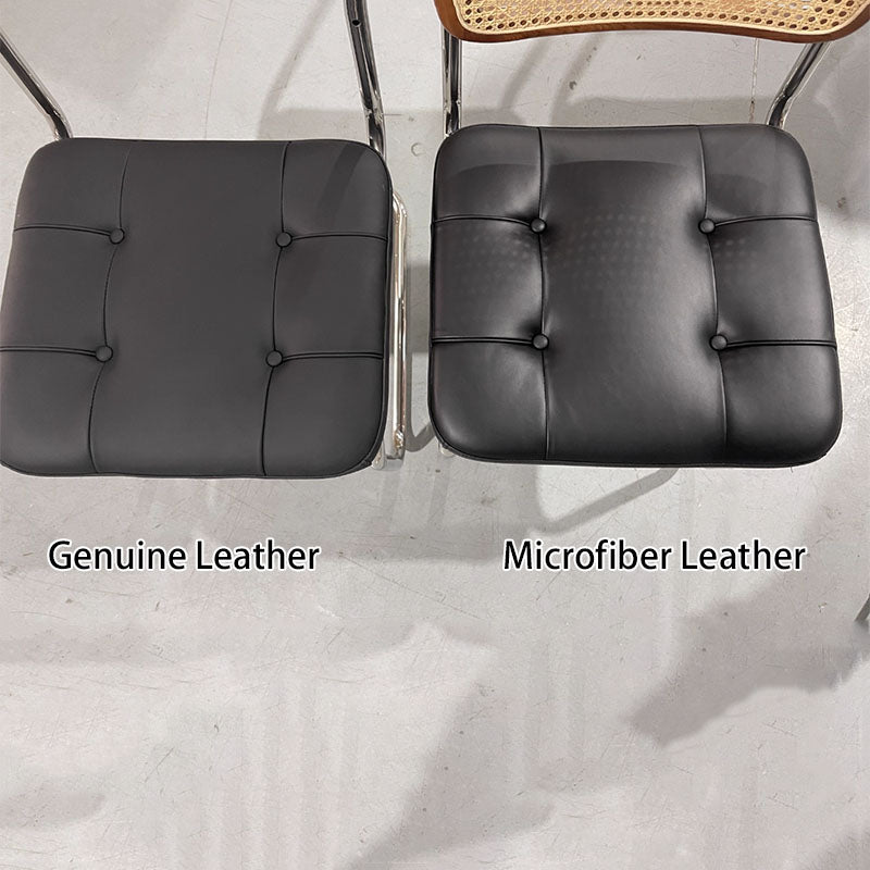 Traditional Vintage Arc Stainless Steel Leather Sponge Plastic Rattan Weaving Dining Chair Backrest Armless For Dining Room Cuvalon