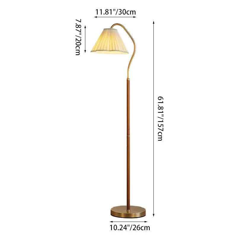 Japanese Vintage Flower Solid Wood Iron Fabric 1-Light Standing Floor Lamp Cuvalon