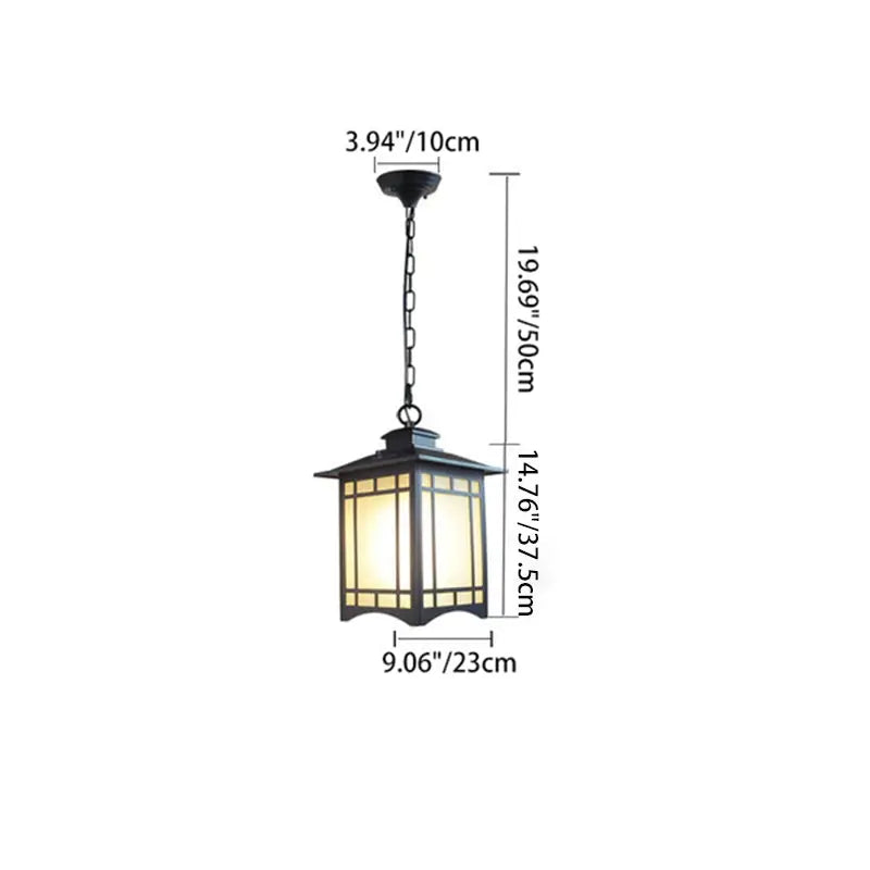 Traditional Chinese Dome Waterproof Square Cube Aluminum Iron Glass 1 - Light Pendant Light For Outdoor Patio Cuvalon