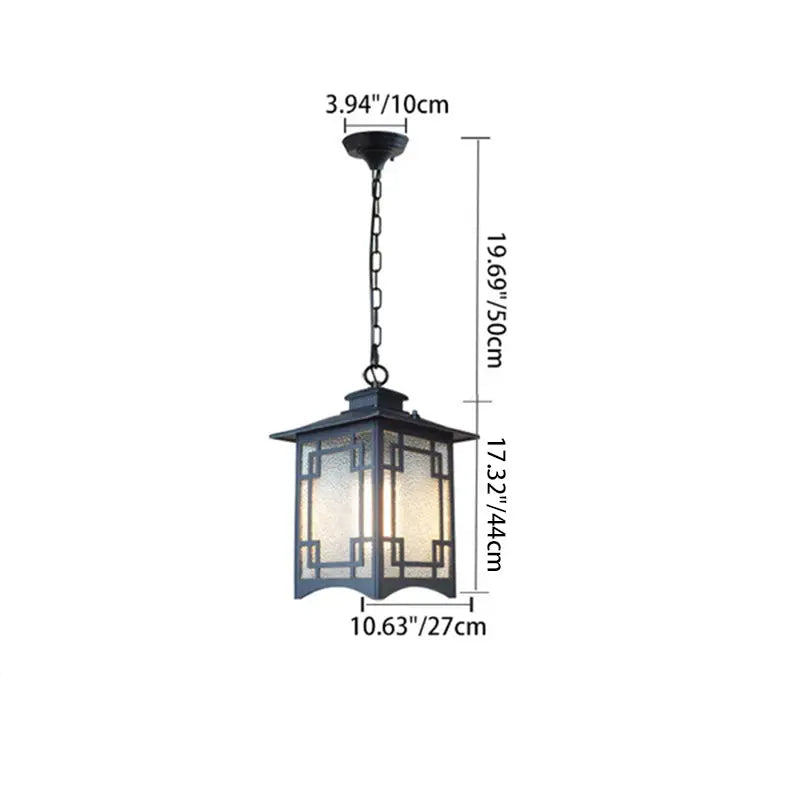 Traditional Chinese Dome Waterproof Square Cube Aluminum Iron Glass 1 - Light Pendant Light For Outdoor Patio Cuvalon
