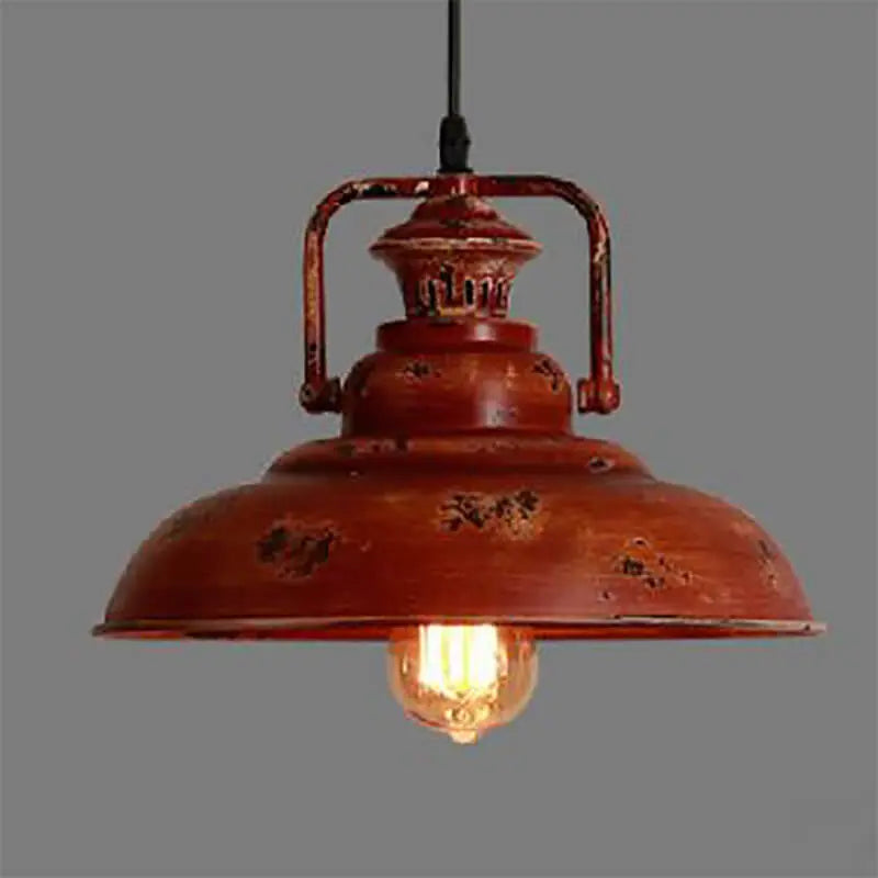 Retro Red Rust 1-Light Dome Pendant Light Cuvalon