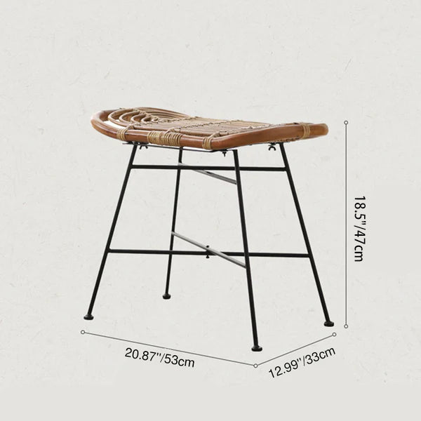 Contemporary Scandinavian Handwoven Rattan Low Stool With Iron Frame For Entryway & Living Spaces Cuvalon