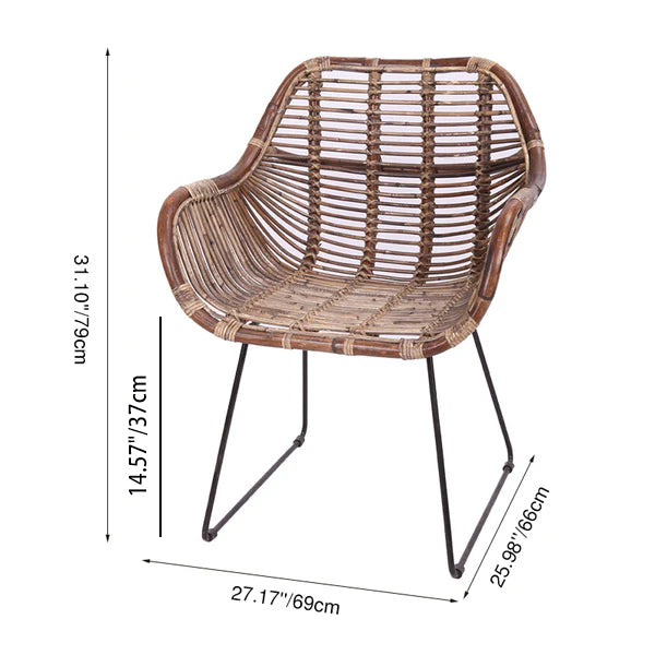 Contemporary Nordic Handwoven Natural Rattan Lounge Chair - Accent Chair With Ergonomic Backrest & Iron Base For Indoor & Outdoor Living Cuvalon