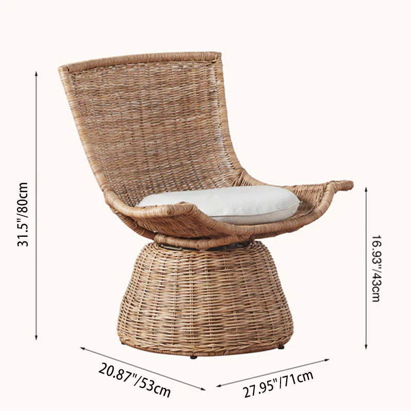 Contemporary Scandinavian Indonesian Rattan Weaving Swivel Lounge Chair - Back Chair With Handwoven Texture For Living Room Cuvalon