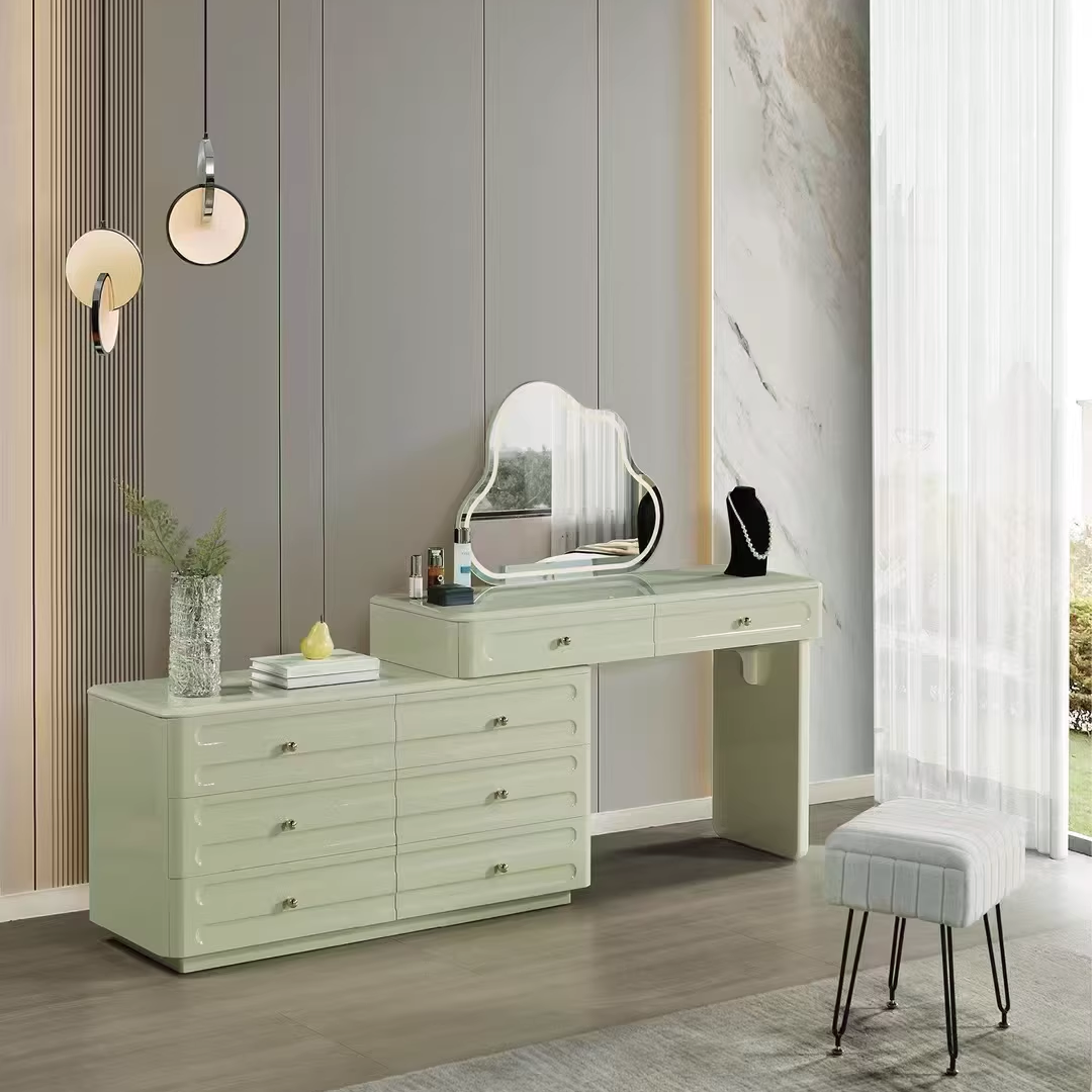 Space-Saving Expandable Dressing Table With Storage - Modern Minimalist MDF & Solid Particle Board Makeup Vanity With 8 Drawers For Bedroom Cuvalon