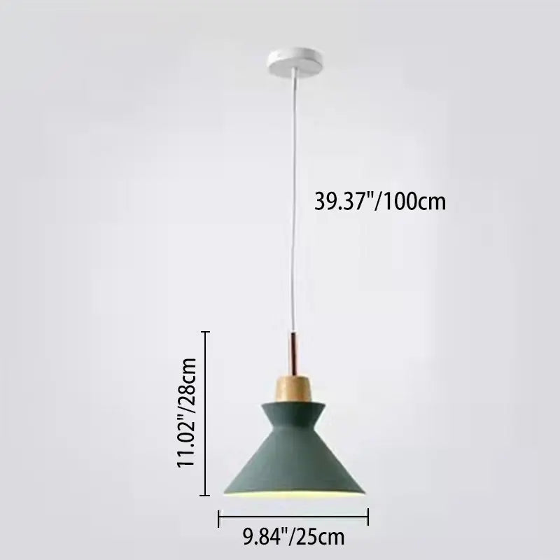 Contemporary Nordic Oak Wood Iron Bell Cone Dome 1-Light Pendant Light For Living Room Cuvalon
