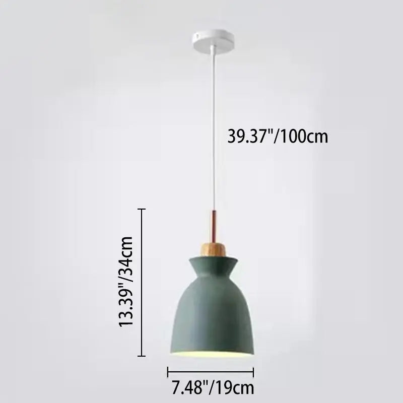 Contemporary Nordic Oak Wood Iron Bell Cone Dome 1-Light Pendant Light For Living Room Cuvalon