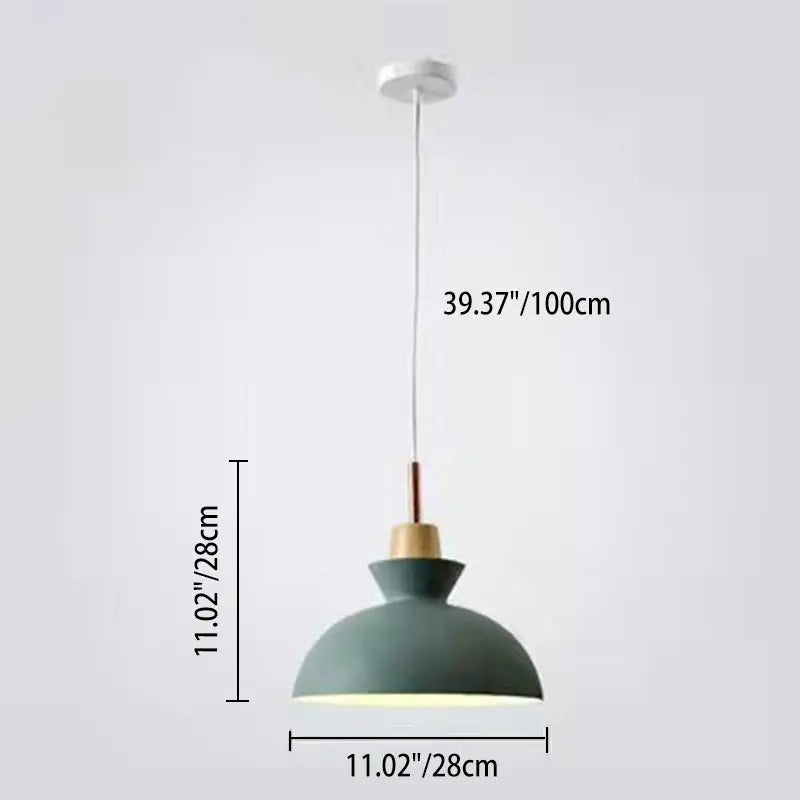 Contemporary Nordic Oak Wood Iron Bell Cone Dome 1-Light Pendant Light For Living Room Cuvalon