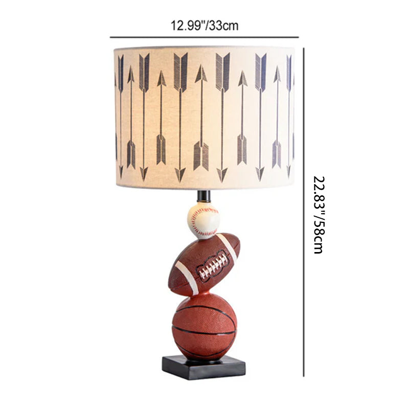 Contemporary Creative Kids Football Basketball Baseball Base Resin Fabric 1-Light Table Lamp For Bedroom Cuvalon