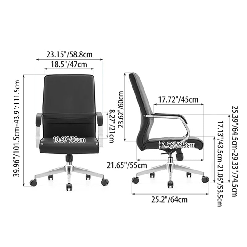 Modern Minimalist Ergonomic Mid-Back Office Chair - Adjustable Height Swivel Leather Plywood Metal Desk Chair With Wheels And Reclining Function Cuvalon