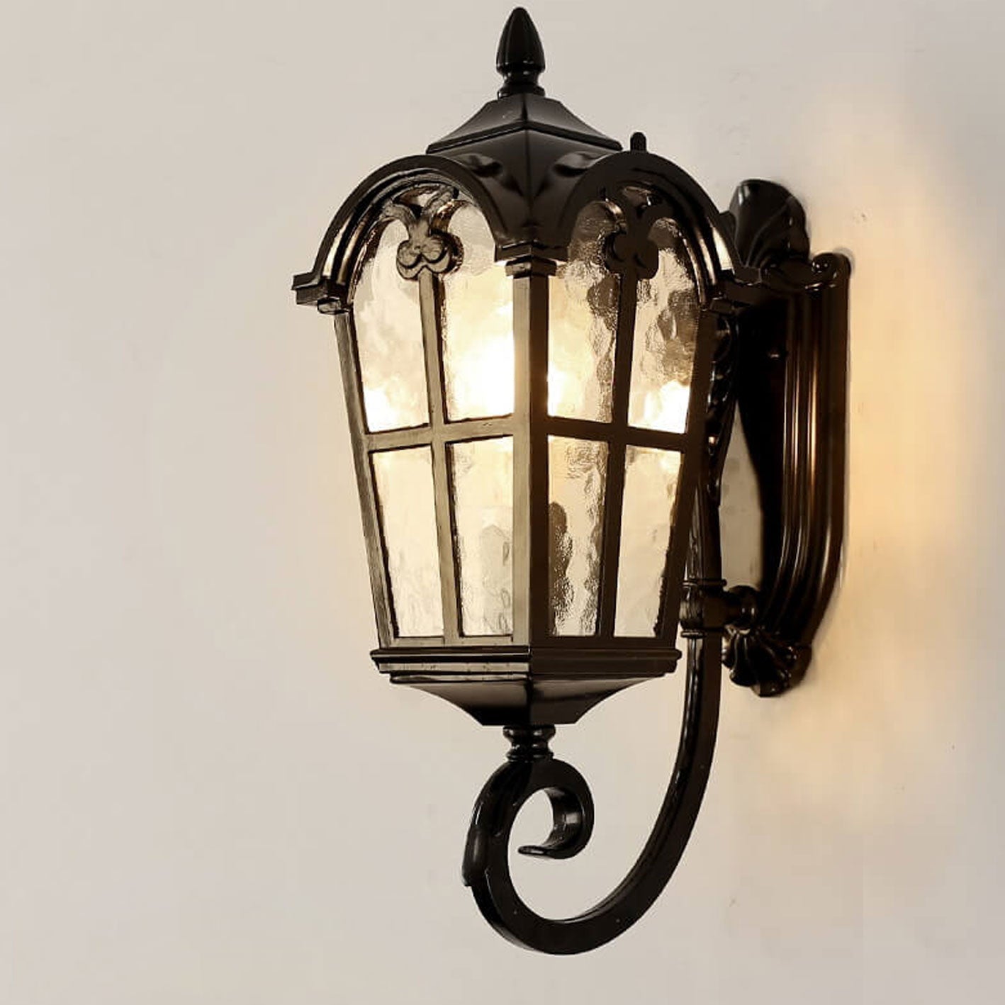 European Retro Glass Aluminum Lantern Outdoor Waterproof 1-Light Wall Sconce Lamp Cuvalon