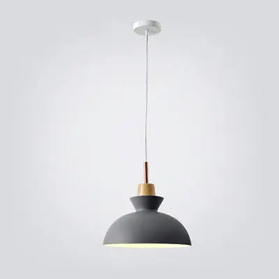 Contemporary Nordic Oak Wood Iron Bell Cone Dome 1-Light Pendant Light For Living Room Cuvalon