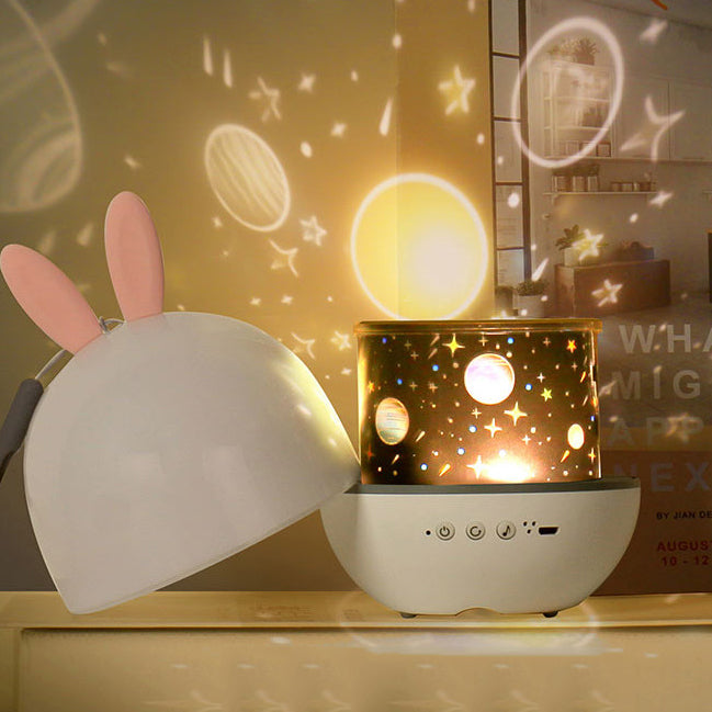 Contemporary Creative Kids Projectable Round Rabbit Deer ABS LED Table Lamp For Bedroom Cuvalon