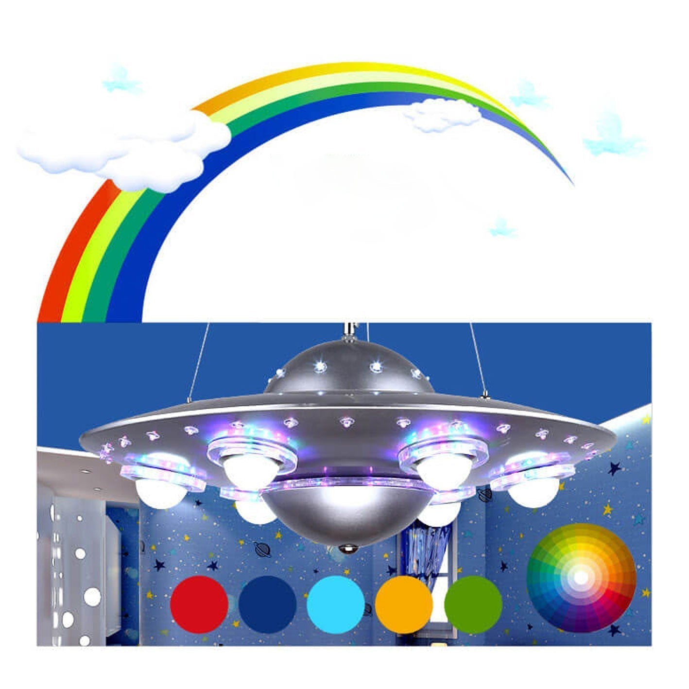 Creative Cartoon UFO Flying Saucer LED Kids Chandelier Cuvalon