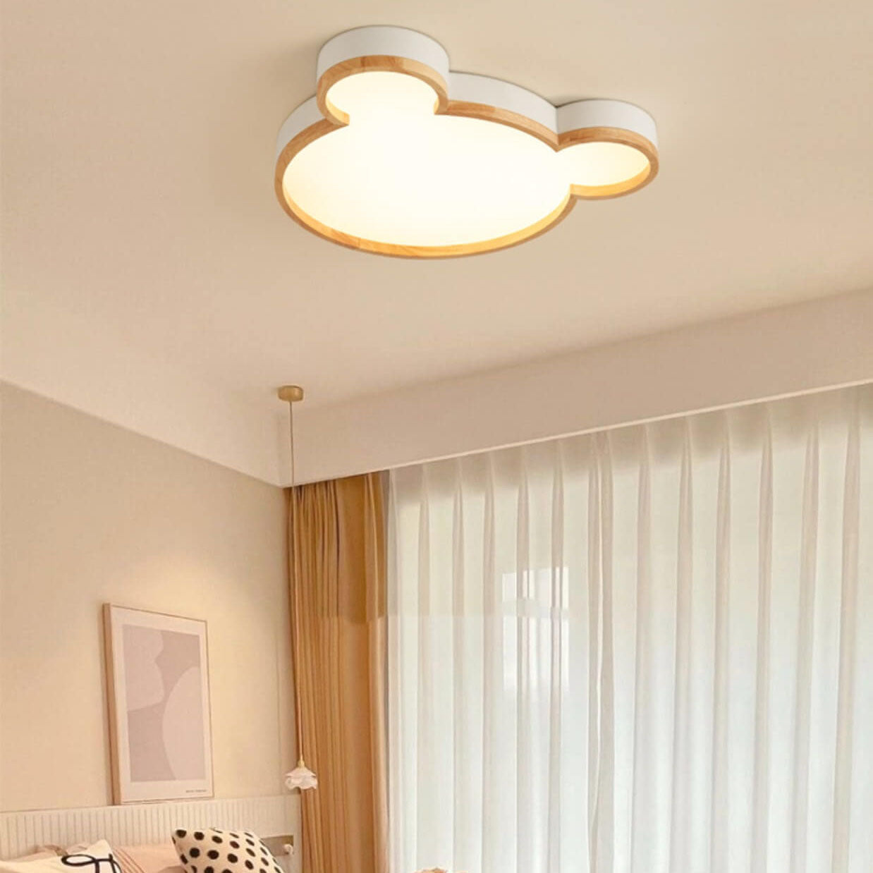 Nordic Wood Bear Shape LED Kids Flush Mount Ceiling Light Cuvalon