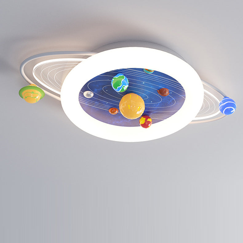Modern Minimalist Children Round Planet Iron Resin Acrylic LED Flush Mount Ceiling Light For Bedroom Cuvalon