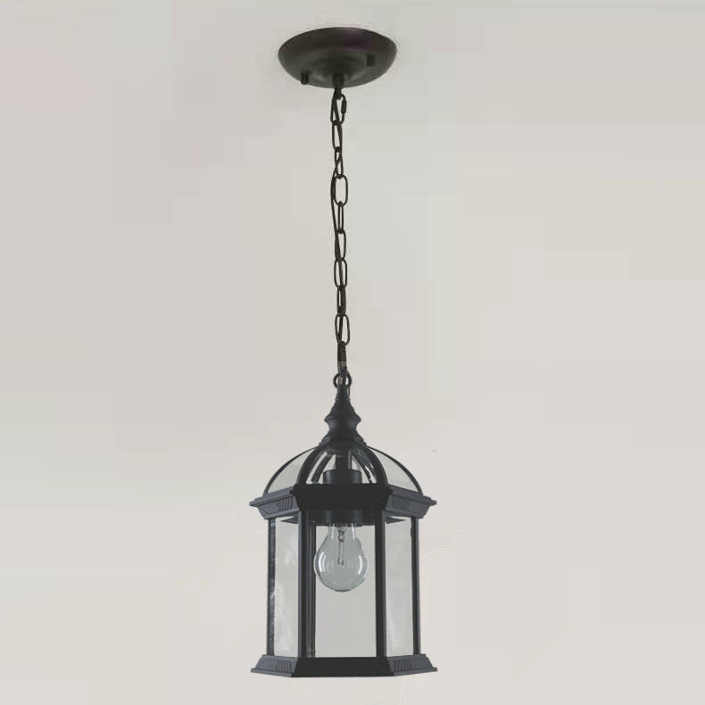 Modern Minimalist Hexagonal Column Aluminum Glass 1-Light Outdoor Pendant Light For Garden Cuvalon