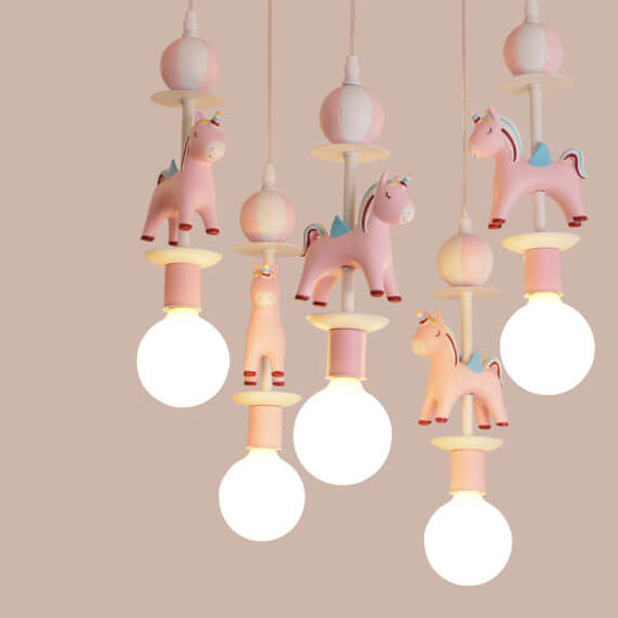 Modern Children's Carousel Eye Protection Resin Iron 1/7/11 Light Flush Mount Ceiling Light Cuvalon
