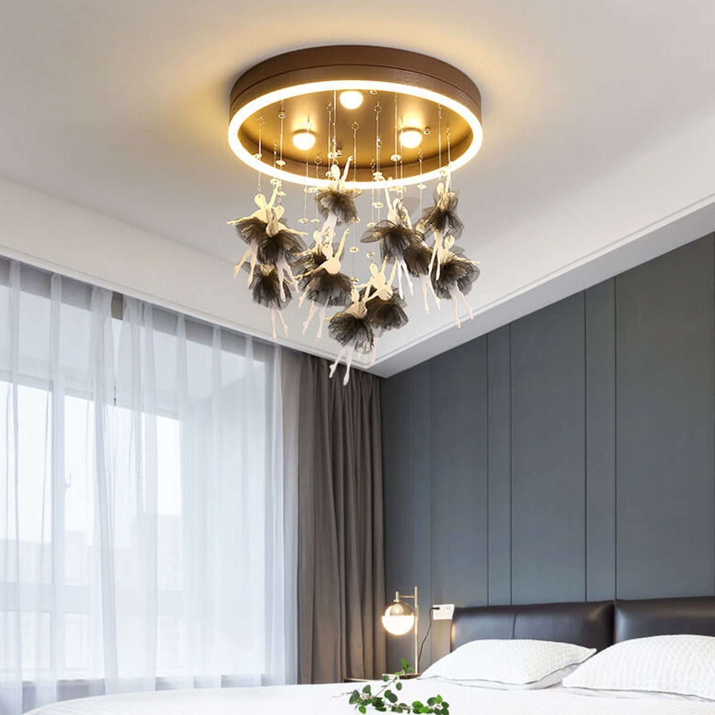 Modern Creative Cartoon Round Bird / Skirt Hanging LED Flush Mount Ceiling Light Cuvalon